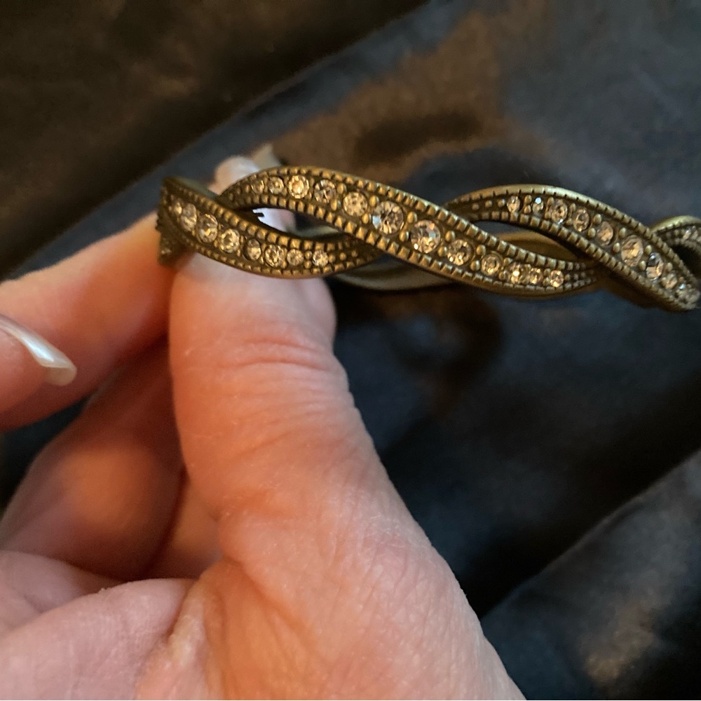 Burnished bronze CZ hinged bracelet